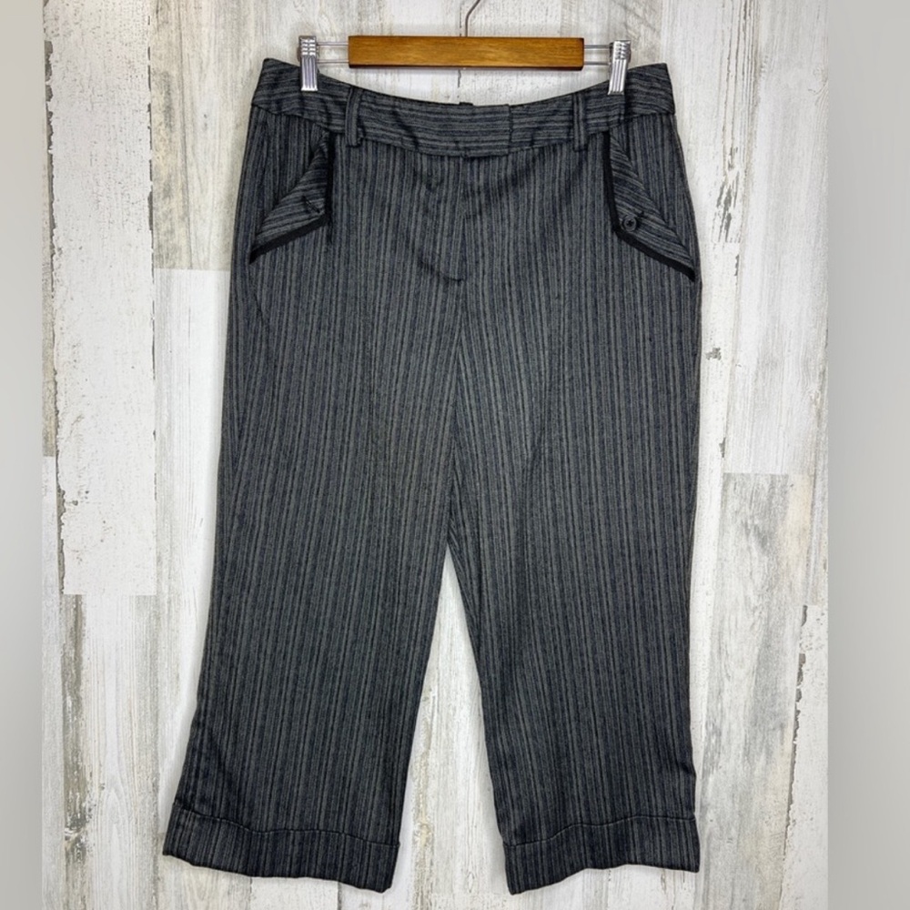 Larry Levine Women's Striped Wide Leg Cropped Pants Gray Size 12